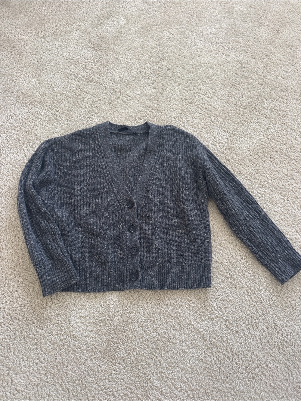 Classic Women's Gray V-Neck Button Cardigan Sweater